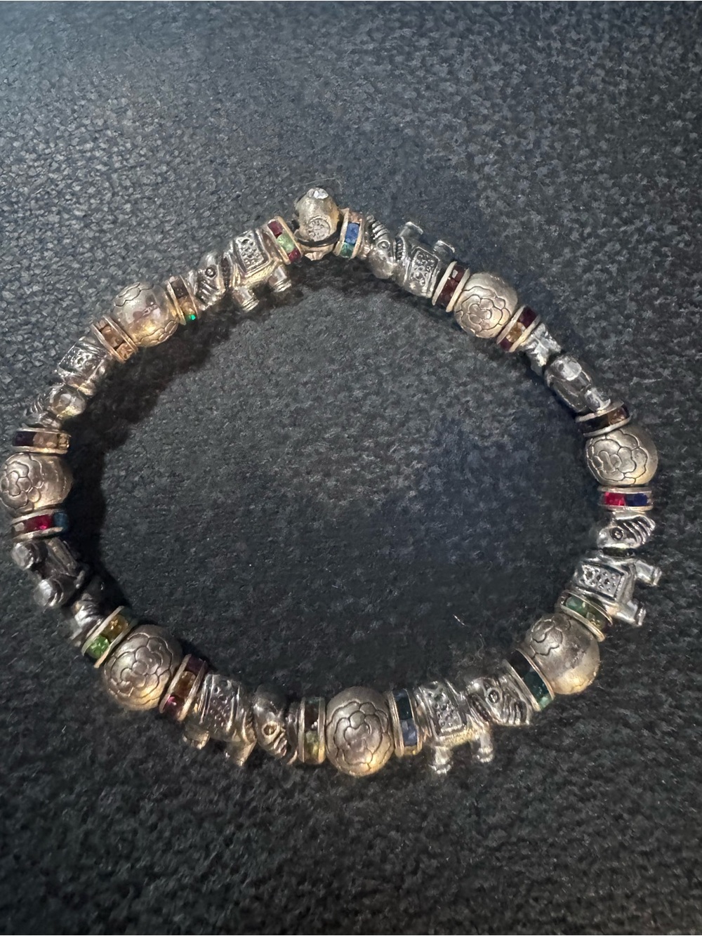 Silver-Tone Floral and elephant Stretch Bracelet with Multicolor Accents